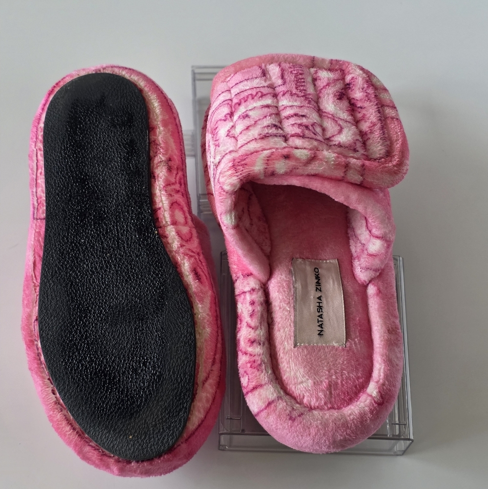NATASHA ZINKO PINK BANDANA PRINT VOLUME PLATFORM SLIDES 9 - Picture 9 of 12